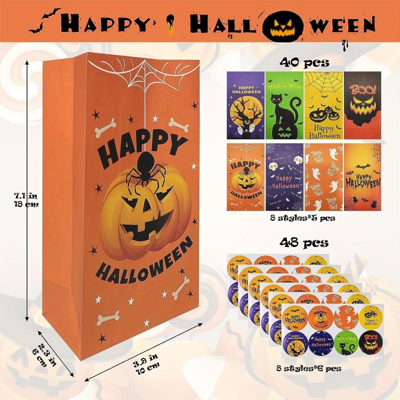 40pcs Halloween Paper Gift Bags with Stickers