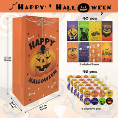 40pcs Halloween Paper Gift Bags with Stickers