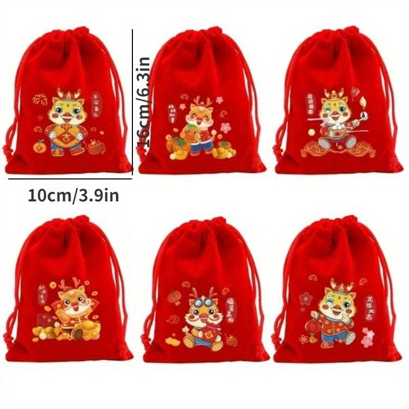 6pcs Dragon Year Large Reusable Gift Bags for Interior Decoration