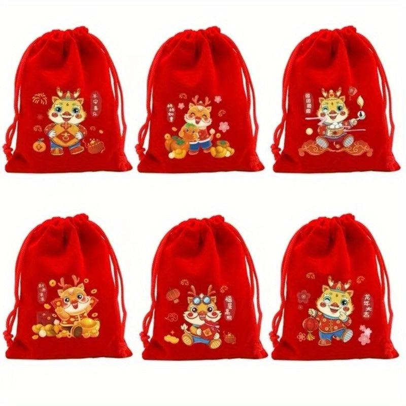 6pcs Dragon Year Large Reusable Gift Bags for Interior Decoration