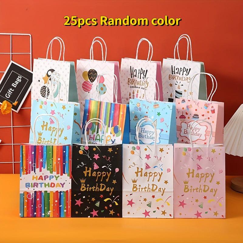 25pcs Random Foldable Paper Bag Cafes Shops Birthday Gift Bags