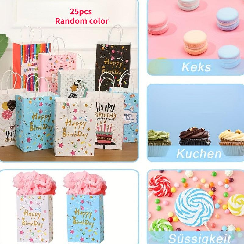 25pcs Random Foldable Paper Bag Cafes Shops Birthday Gift Bags