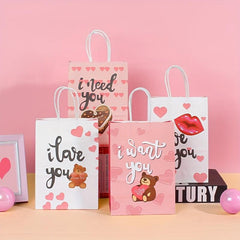 10pcs Bear Printed Cowhide Paper Bag Cartoon Gift Handbag