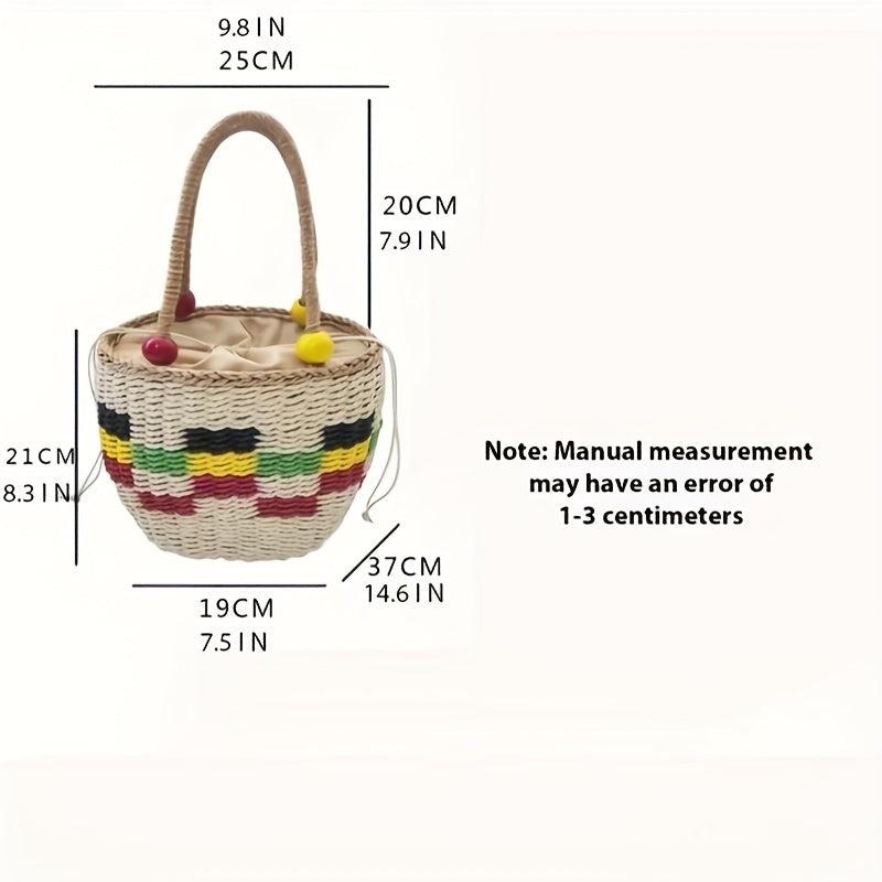 Beaded Straw Woven Handbag Beach Vacation Travel Bag