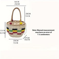 Beaded Straw Woven Handbag Beach Vacation Travel Bag