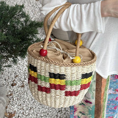 Beaded Straw Woven Handbag Beach Vacation Travel Bag