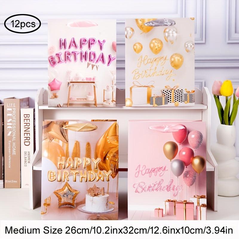 12pcs Birthday Series Gift Bag - Large, Medium, Small Sizes for Cafes & Holidays
