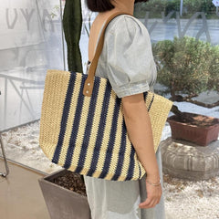 Striped Tote Bag Large Capacity Shoulder Bag
