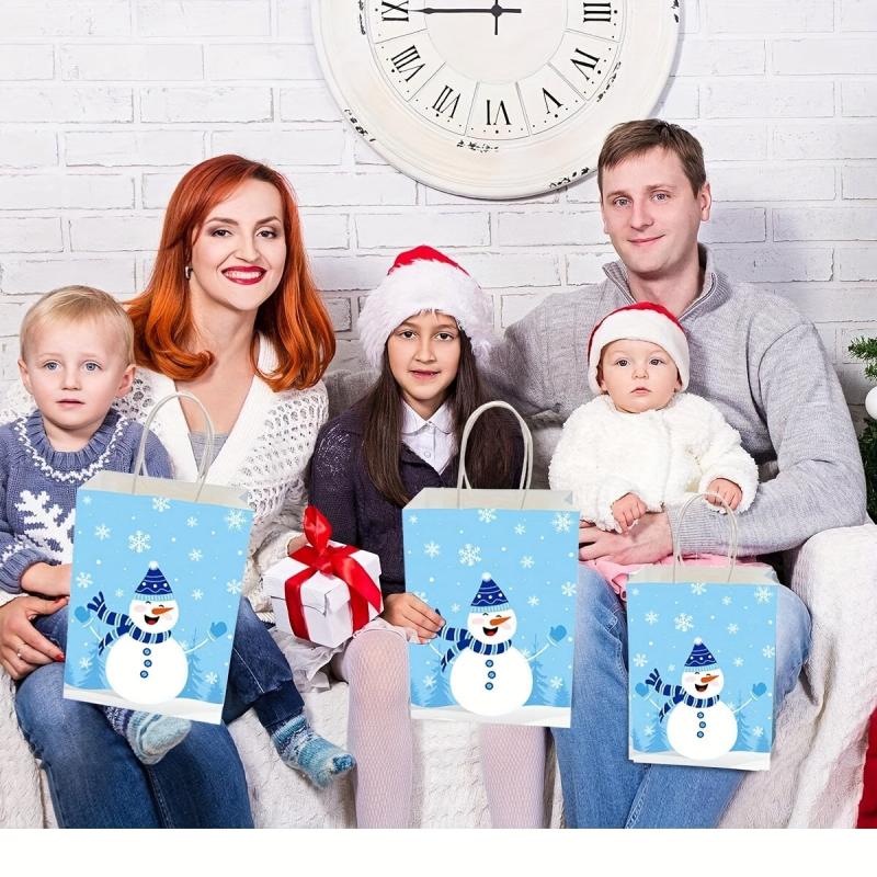 Snowman Print Christmas Reusable Gift Bags, 12pcs