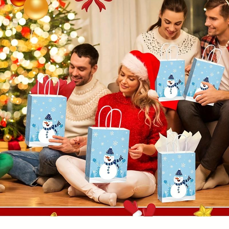 Snowman Print Christmas Reusable Gift Bags, 12pcs