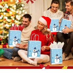 Snowman Print Christmas Reusable Gift Bags, 12pcs