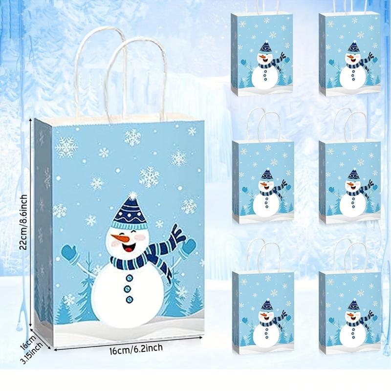 Snowman Print Christmas Reusable Gift Bags, 12pcs