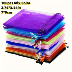 Transparent Gift Bags with Random Colored Paper Box - Pack of 100