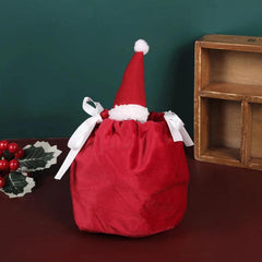 5pcs Red Santa Claus Drawstring Gift Bags for Christmas Holiday
