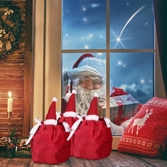 5pcs Red Santa Claus Drawstring Gift Bags for Christmas Holiday