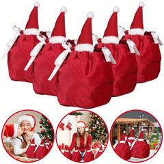 5pcs Red Santa Claus Drawstring Gift Bags for Christmas Holiday