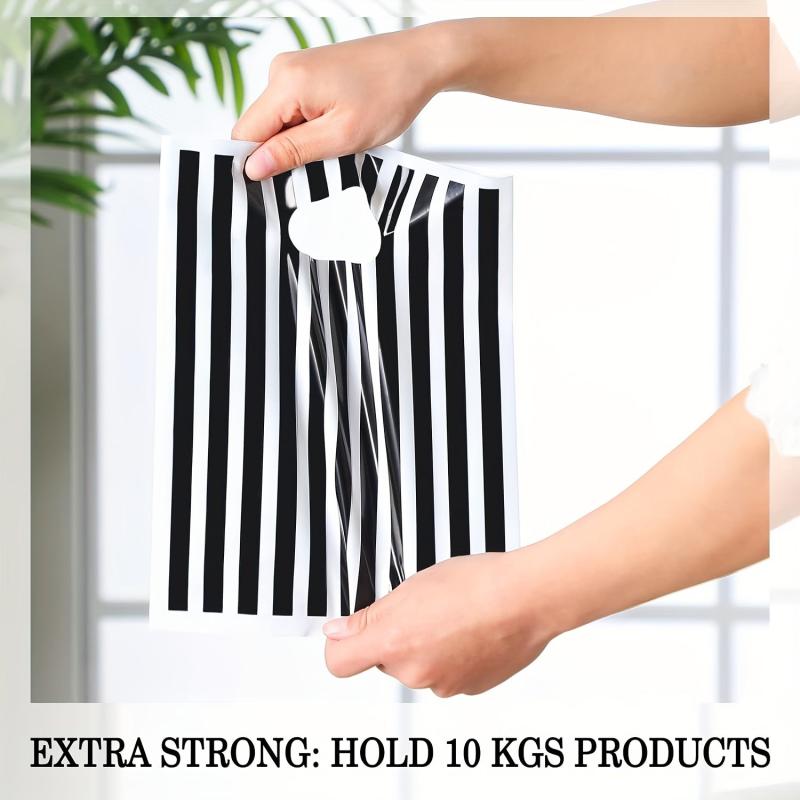 100pcs Striped Business Glossy Retail Bags Bulk Plastic Shopping Bags