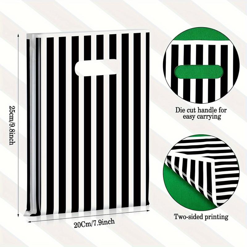 100pcs Striped Business Glossy Retail Bags Bulk Plastic Shopping Bags
