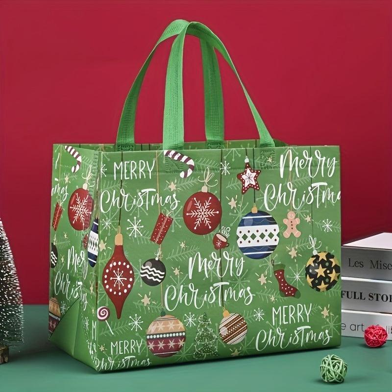 8pcs Gilding Christmas Gift Bags, Reusable Tote Bags, Non Woven GroceryB