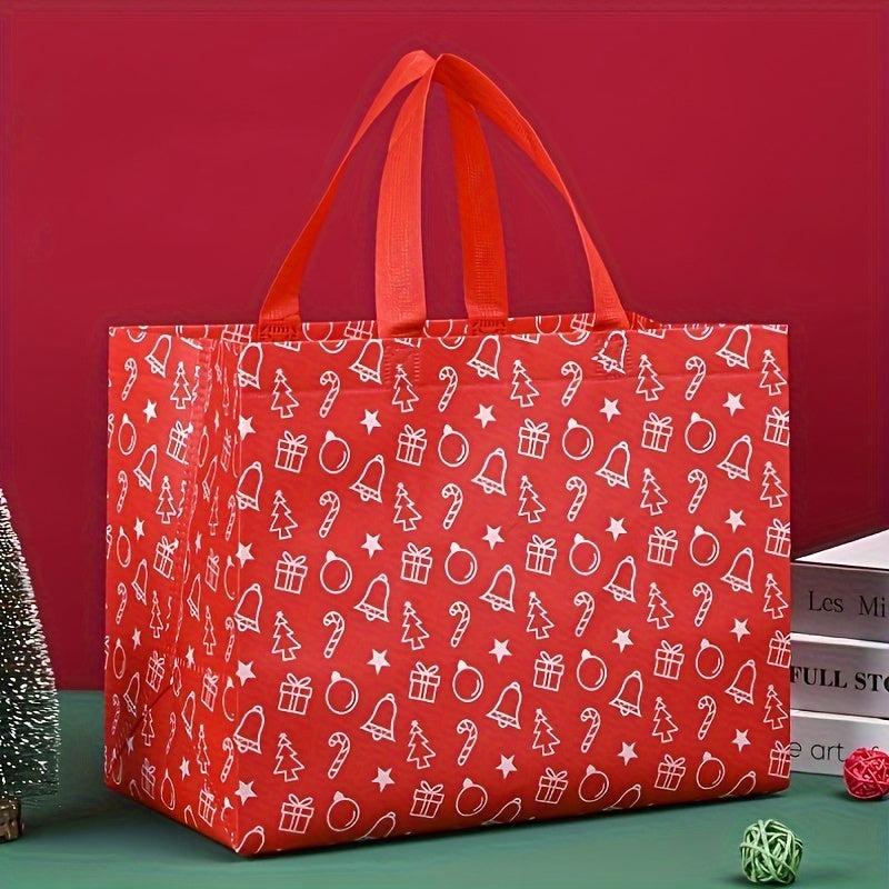 8pcs Gilding Christmas Gift Bags, Reusable Tote Bags, Non Woven GroceryB