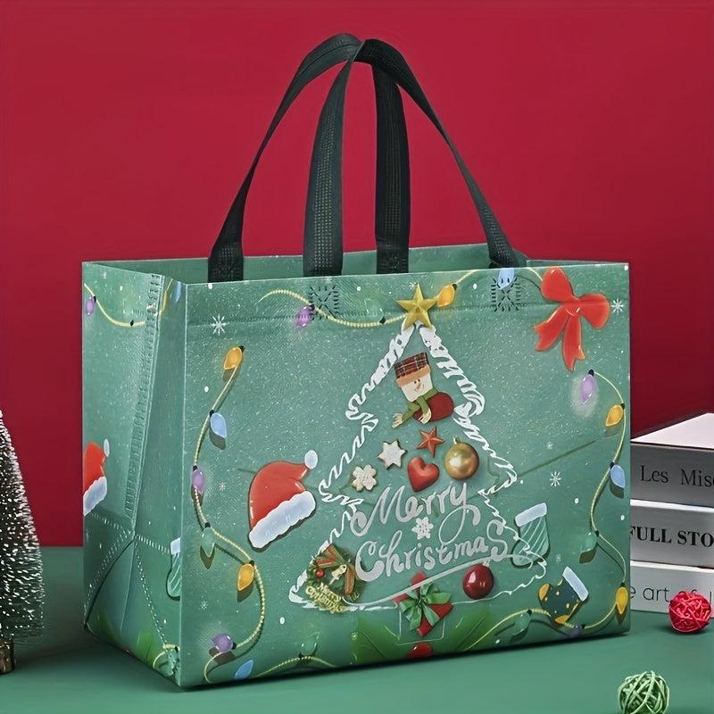 8pcs Gilding Christmas Gift Bags, Reusable Tote Bags, Non Woven GroceryB