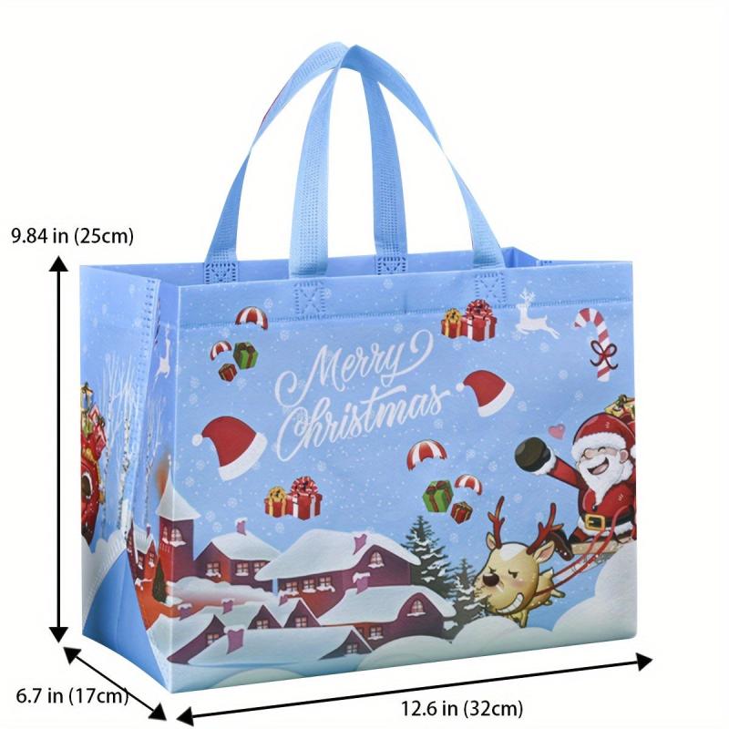 8pcs Gilding Christmas Gift Bags, Reusable Tote Bags, Non Woven GroceryB