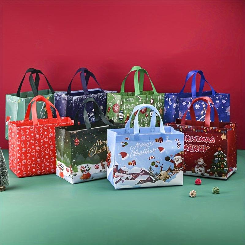 8pcs Gilding Christmas Gift Bags, Reusable Tote Bags, Non Woven GroceryB