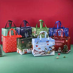 8pcs Gilding Christmas Gift Bags, Reusable Tote Bags, Non Woven GroceryB