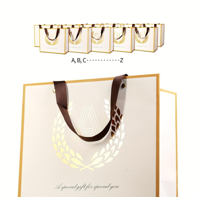 BEEWEEL Large Reusable Golden Initial Letter Gift Bag with Card & Tissue Paper