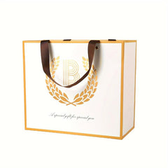 BEEWEEL Large Reusable Golden Initial Letter Gift Bag with Card & Tissue Paper
