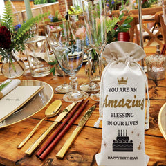Reusable Birthday Burlap Wine Bottle Bag Decorations
