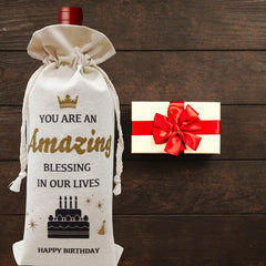 Reusable Birthday Burlap Wine Bottle Bag Decorations