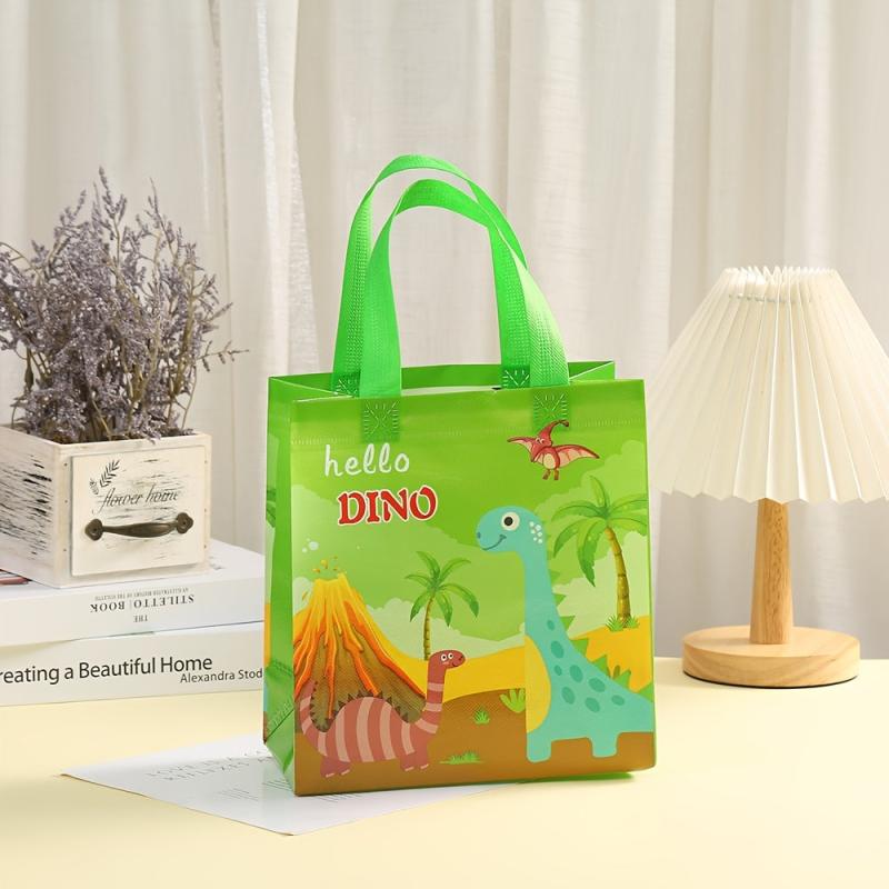 12pcs Small Dinosaur Gift Tote Bag Non-woven Shopping Birthday Storage