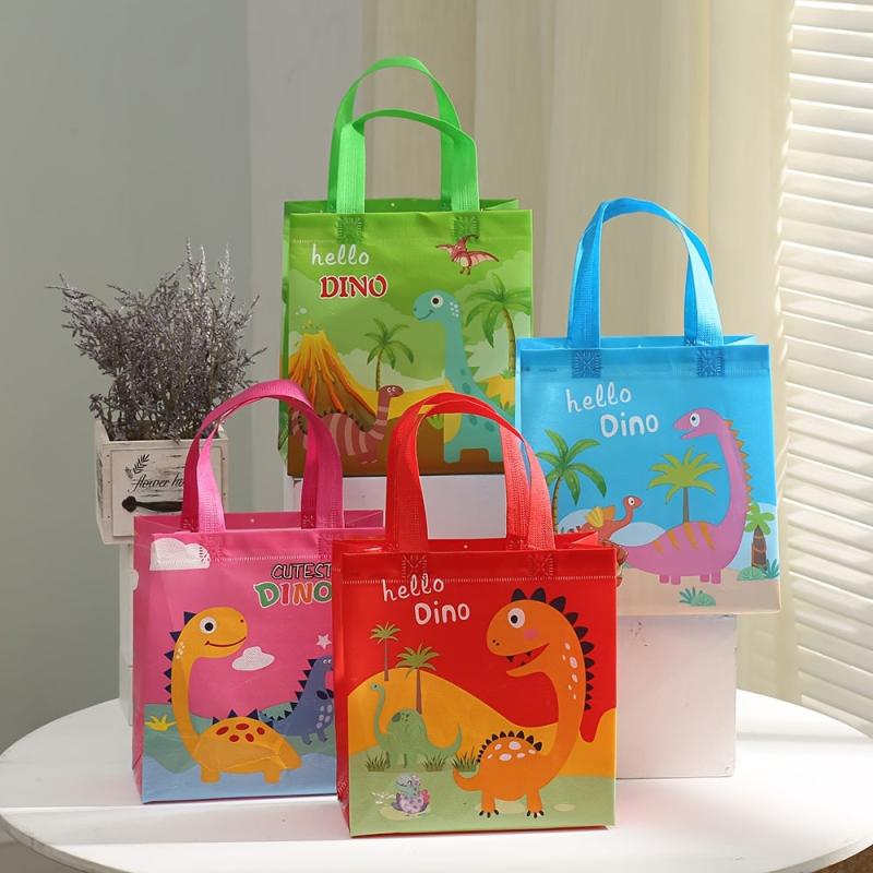 12pcs Small Dinosaur Gift Tote Bag Non-woven Shopping Birthday Storage