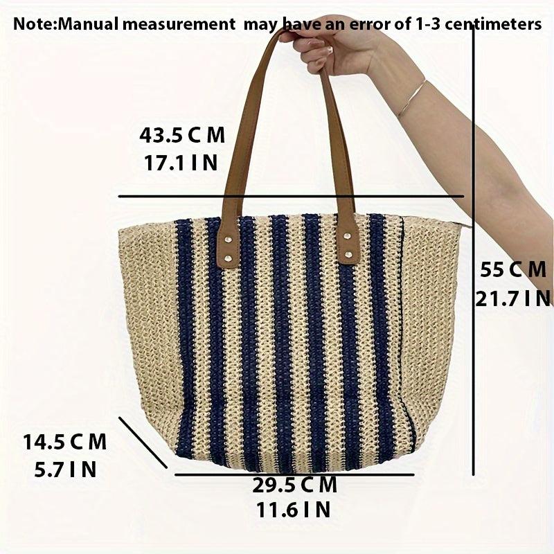 Summer Striped Tote Bag Women's Zipper Large Capacity Shoulder Bag