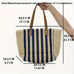 Summer Striped Tote Bag Women's Zipper Large Capacity Shoulder Bag