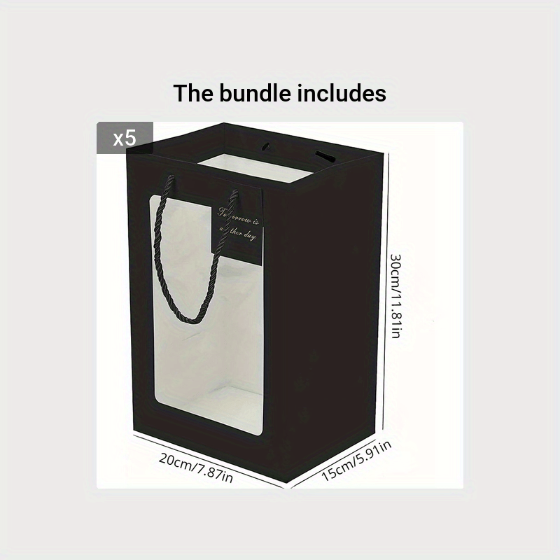 5pcs Gift Bags with Transparent Window Tote Paper Bags
