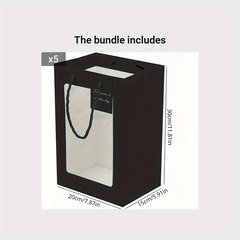 5pcs Gift Bags with Transparent Window Tote Paper Bags
