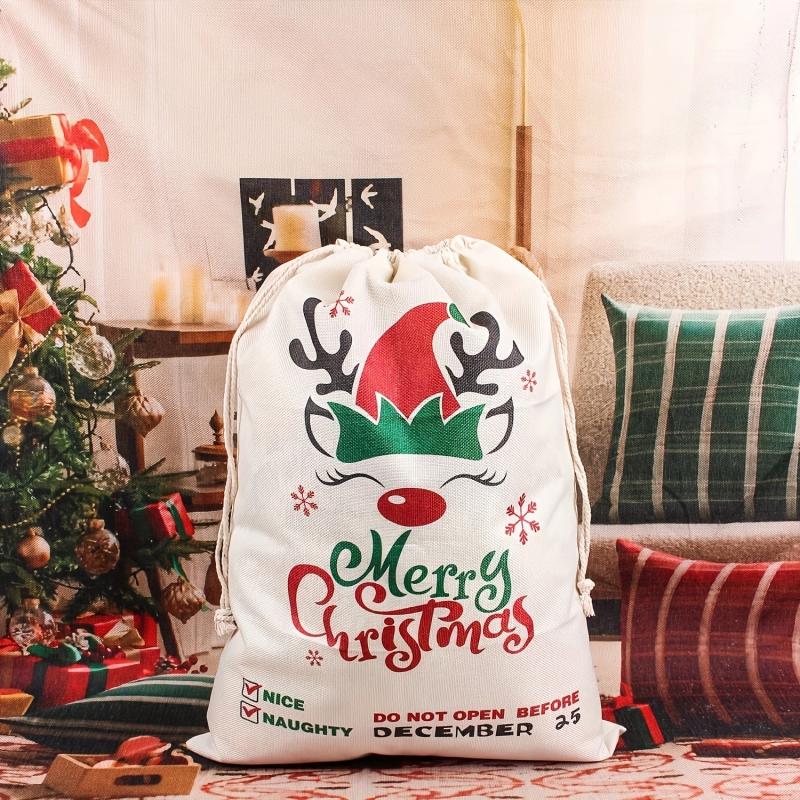 Christmas Elk Print Large Gift Bag for Holiday Party Decor Gift Candy Bag