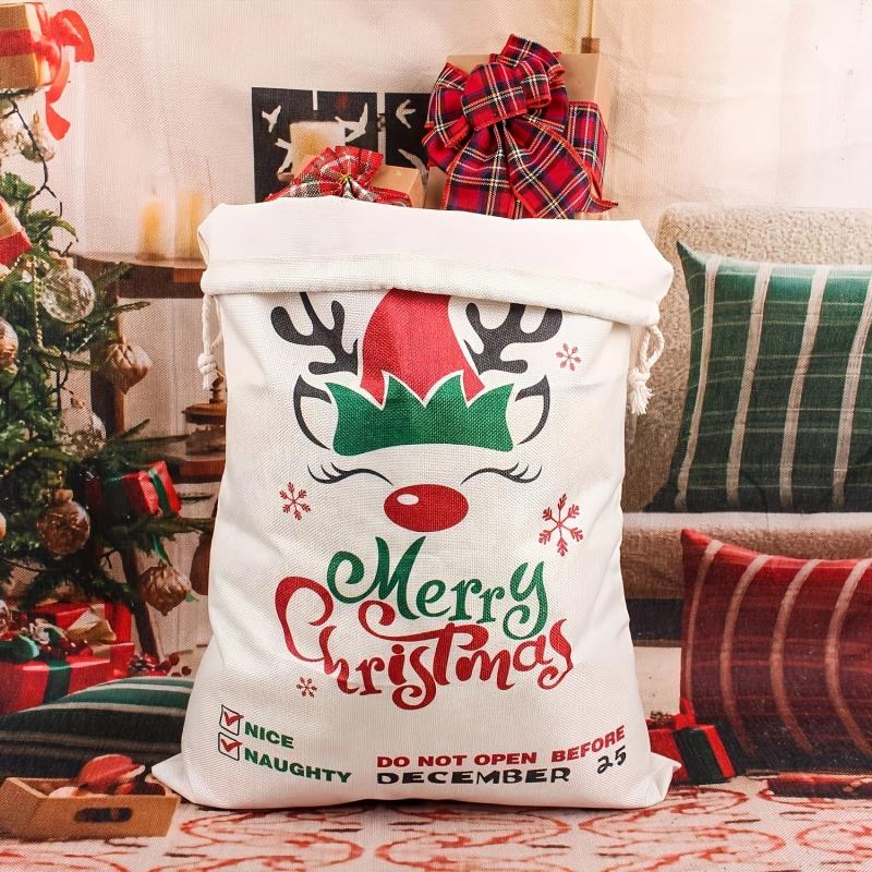 Christmas Elk Print Large Gift Bag for Holiday Party Decor Gift Candy Bag
