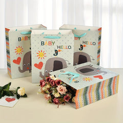 4pcs Large Baby Shower Birthday Gift Bags Elephant Design with Tissue Papers
