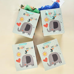 4pcs Large Baby Shower Birthday Gift Bags Elephant Design with Tissue Papers