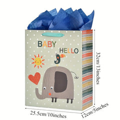 4pcs Large Baby Shower Birthday Gift Bags Elephant Design with Tissue Papers