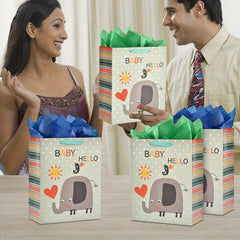 4pcs Large Baby Shower Birthday Gift Bags Elephant Design with Tissue Papers
