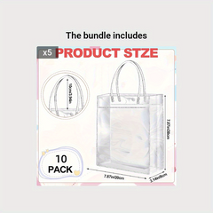 10pcs Clear Plastic Gift Bags Reusable PVC Wrap Tote Bag