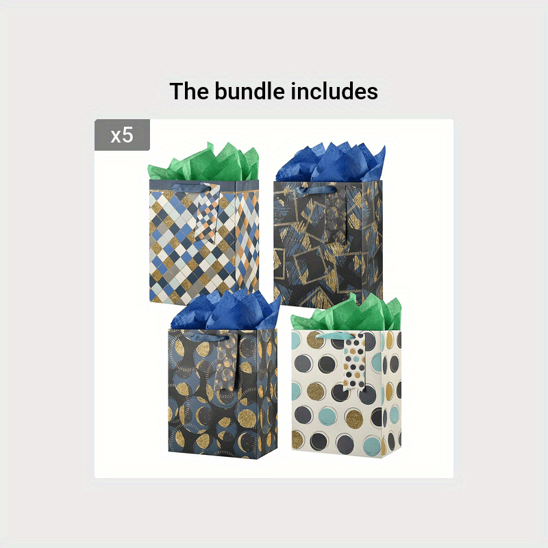 Medium Gift Bags Assorted with Tissue Paper for Birthdays and Holidays