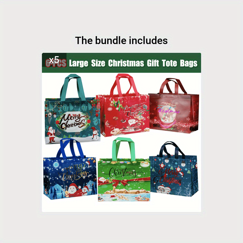 6pcs Gilding Christmas Gift Bags Reusable Tote Bags With Handles