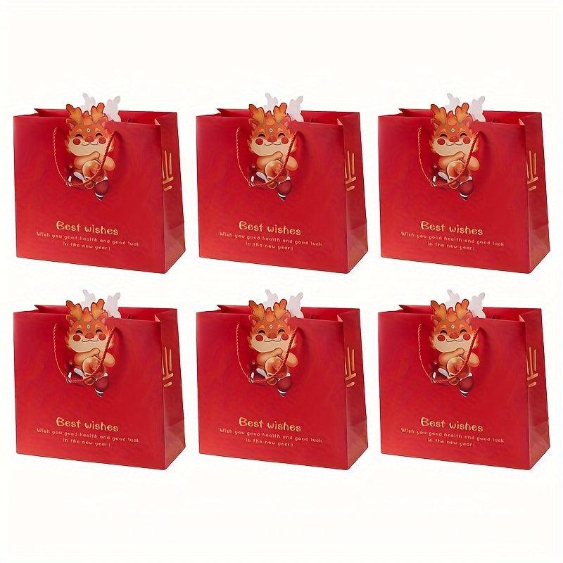 6pcs Red Gift Bag Handy Etiquette Bag Kindergarten Candy Packaging Bag