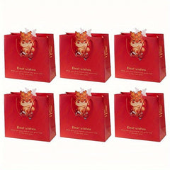 6pcs Red Gift Bag Handy Etiquette Bag Kindergarten Candy Packaging Bag