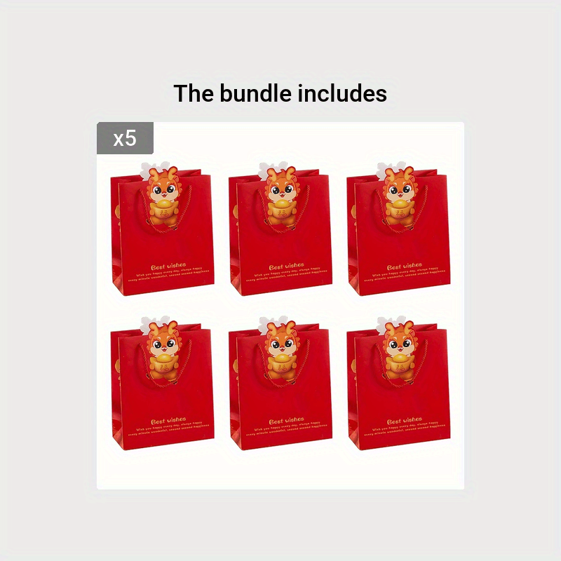 6pcs Red Gift Bag Handy Etiquette Bag Kindergarten Candy Packaging Bag